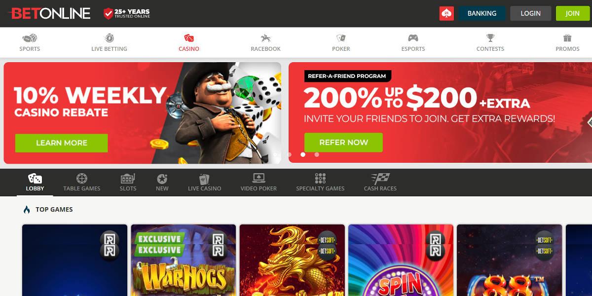 BetOnline Screenshot: Homepage