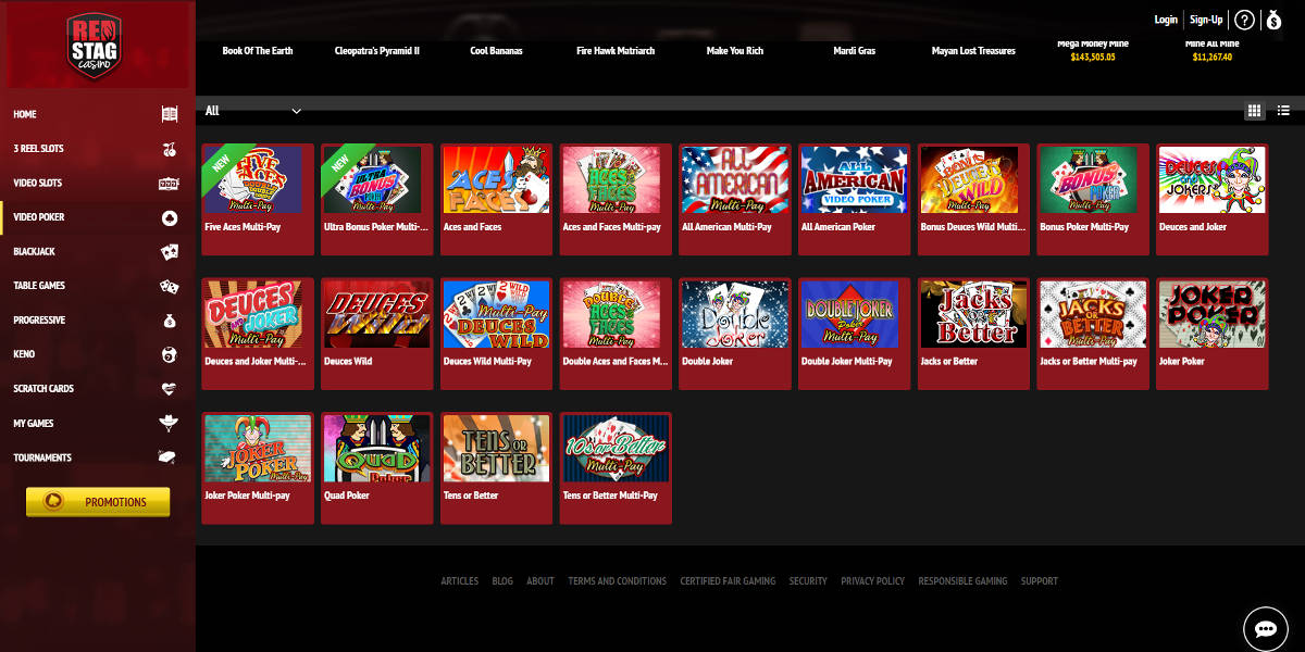 Red Stag Casino Screenshots - Video Poker