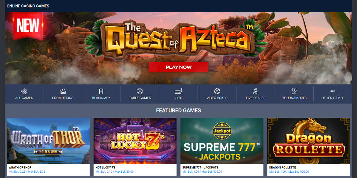 BetUS Casino Homepage Screenshot