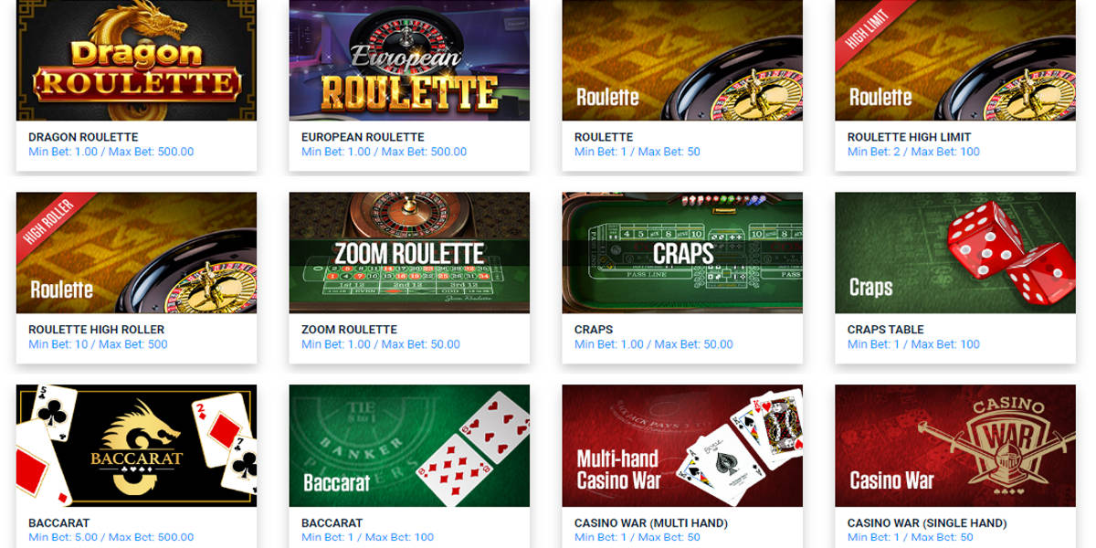 BetUS Casino Table Games Screenshot