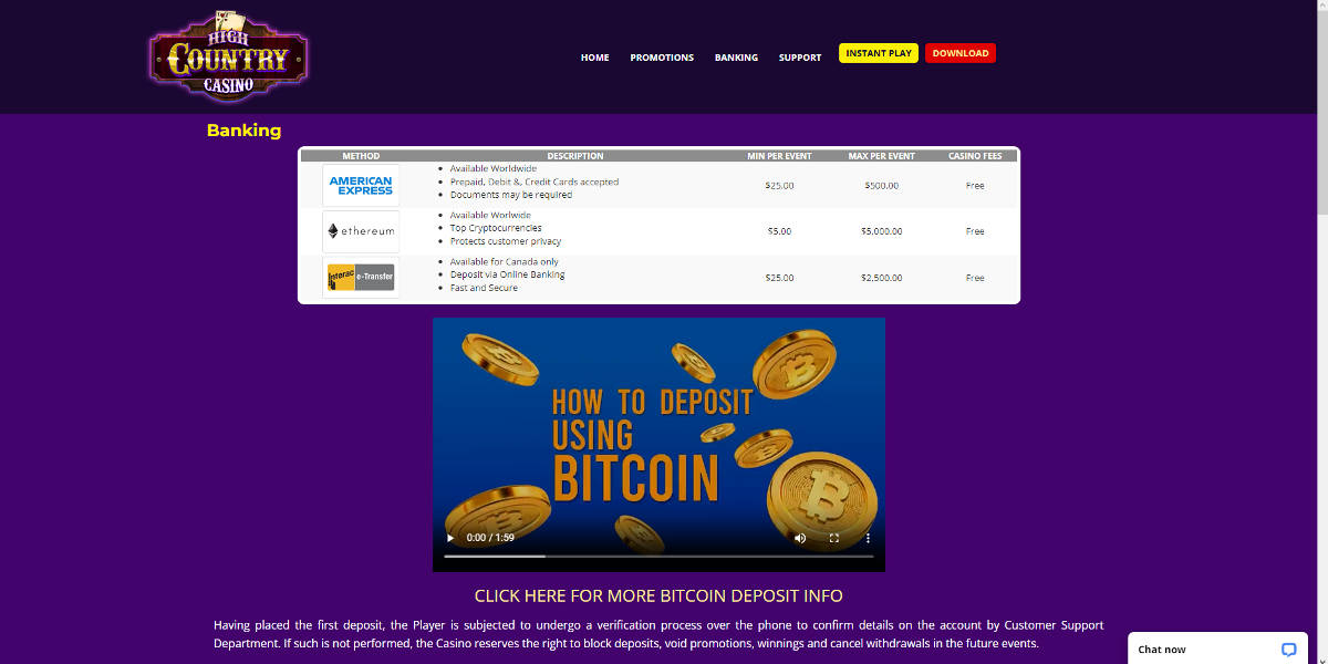 High Country Casino Screenshots - Deposits
