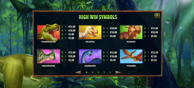 Jurassic Island II Slot Machine paytable