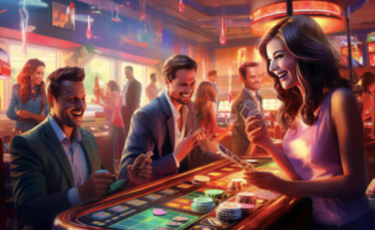 gamblers enjoying slots