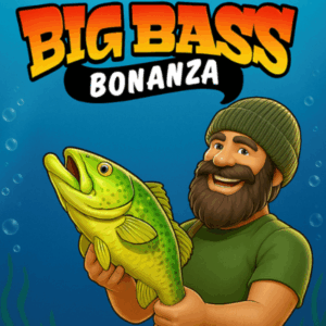 Big Bass Bonanza slot game with cartoon fisherman and largemouth bass