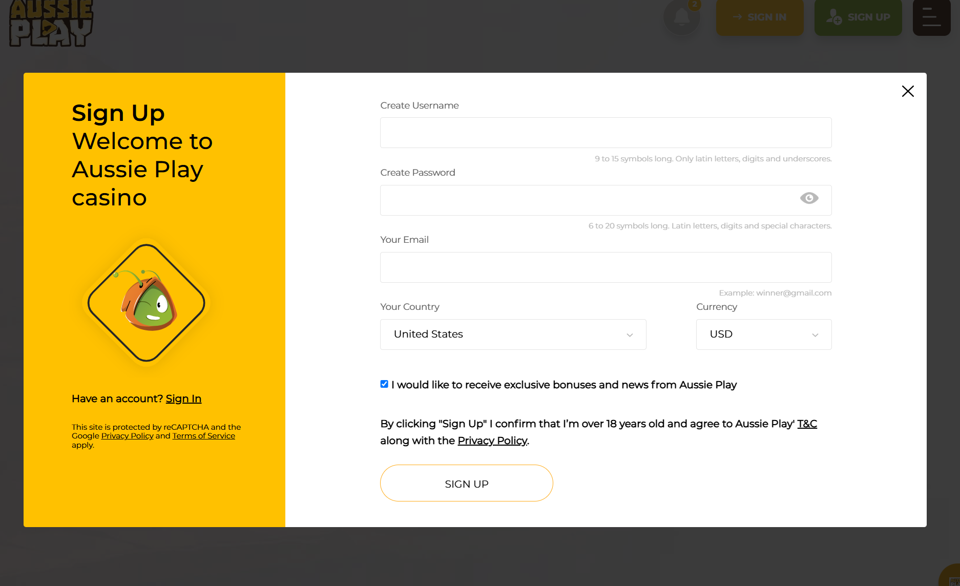 SignUp page