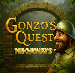 Gonzo’s Quest Megaways slot with cartoon conquistador and stone archway